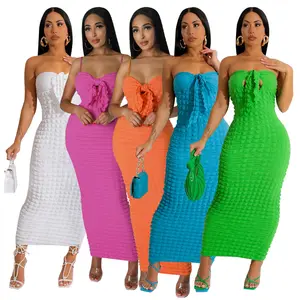 lady Sexy off the shoulder Tight Strappy Wrap Dresses seersucker Strapless fashion women tube casual dress