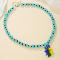 Collier de perles de style coréen à thème marin pour femmes, pendentif en verre avec perles de rocaille en forme de poisson et d'étoile de mer pour l'été, réglable