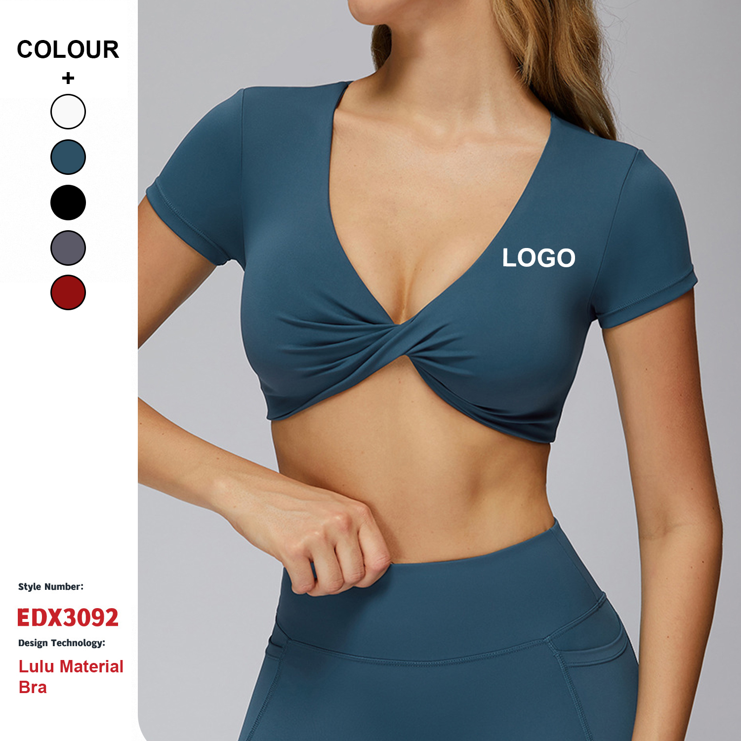 Custom High-Quality Nude Feel Clothing Gathered V-Neck Yoga Short-Sleeves Women'S Gym Running Fitness Tight Sports T-Shirts