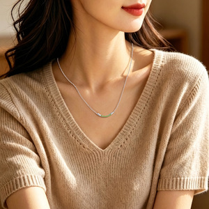 Collar de piedra natural con corte redondo de 3 mm, estilo minimalista, plata de ley 925, joyería de diseño para mujer, 9 Factory Pave. - Product Image 4