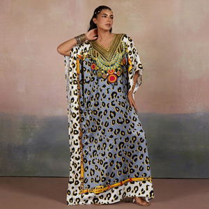 Wholesale Designer Turkish Style <b>Kaftan</b> Women Polyester Handmade Batwing Sleeves V Neck Regular Fit Flared Hem Midi Eid Ramadan - Product Image 1