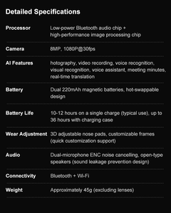 Lunettes Intelligentes Magnétiques AG01 avec Grande Batterie MAX pour l'Extérieur, Reconnaissance Intelligente, Caméra 8MP, Enregistrement Vidéo, <span class=keywords><strong>Traduction</strong></span> IA 2026 - Product Image 6