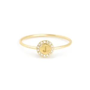 Disc 18K Gold Vermeil Micron Pave CZ Personalized Fine 925 Sterling Silver Jewelry Rings