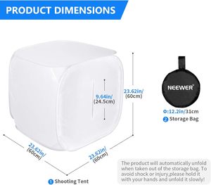 Neewer Kit tenda pemotretan Studio foto, Kit kotak lembut difusi kubus cahaya 24x24 inci/60x60 cm dengan <span class=keywords><strong>4</strong></span> warna latar belakang untuk fotografi - Product Image 3