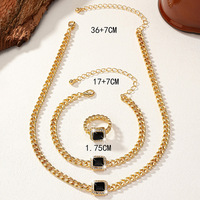 Ensemble de bijoux pour femmes plaqué or 18 carats avec diamants et émail, matériaux en alliage, motifs géométriques, collier, bracelet, bague