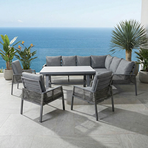 ชุดโซฟาอลูมิเนียมกลางแจ้งทันสมัย พร้อมเบาะรองนั่ง 10 ซม. รูปตัวแอล สำหรับระเบียง <span class=keywords><strong>สวน</strong></span>หย่อม และสวนสาธารณะ 7 ที่นั่ง พร้อมโต๊ะรับประทานอาหาร - Product Image 4