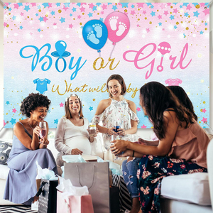 Sfondo per Festa di Rivelazione del Sesso del Bambino, Motivo Piedini, in Vinile Rosa e Blu con Stelline, per Baby Shower e Foto - Product Image 6
