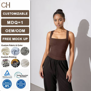 Top estivo da <span class=keywords><strong>donna</strong></span>, stile europeo e americano, con spalline sottili, senza maniche, scollo quadrato, top corto con spalline a costine - Product Image 1