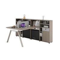 Bureau modulaire pour 4 personnes avec rangement, tiroir verrouillable, module d'alimentation, structure en métal pour bureau
