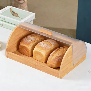 Caja de almacenamiento de pan de bambú con tapa de plástico, contenedor rectangular para pan de cocina para uso doméstico - Product Image 1