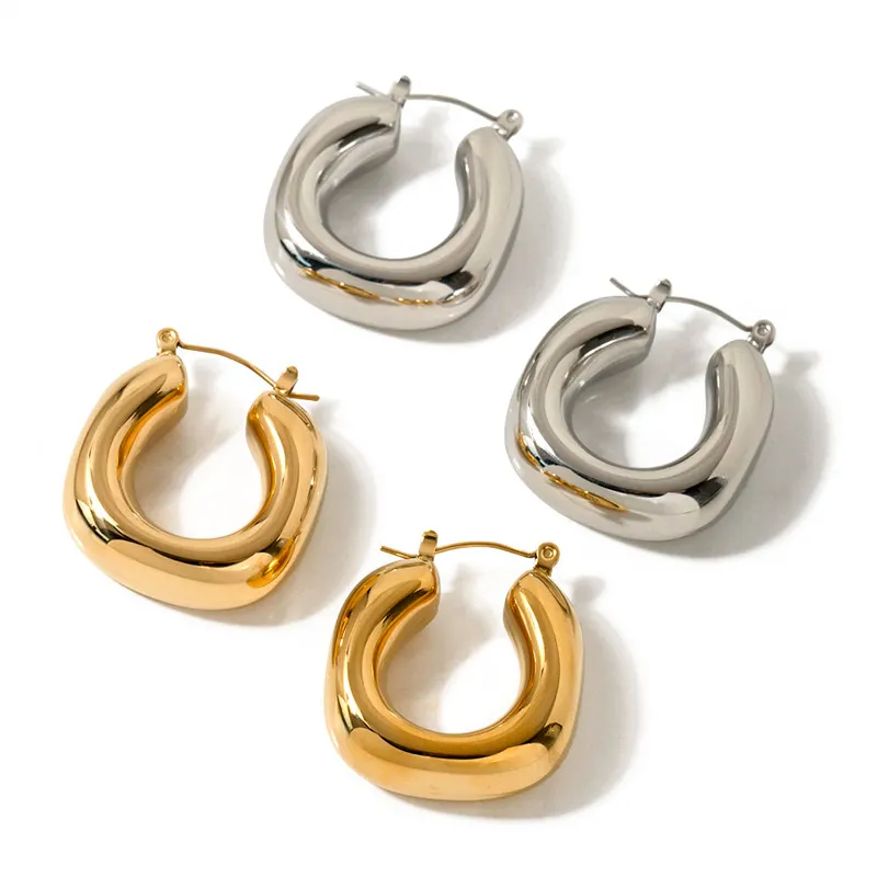 Designer 18K Gold Plated Hoop Earrings Jewelry Hypoallergenic Stainless Steel Chunky Huggie Earrings Women Gift