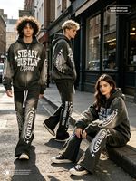 Ensemble de survêtement tendance pour homme, style vintage, coupe oversize, épaules tombantes, en coton 380 GSM, avec logo personnalisé, style hip-hop