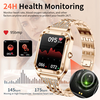 Jam Tangan Pintar LIGE BW0544 (2 Tali) untuk Wanita, Dapat Menjawab/Melakukan Panggilan dengan Berlian, Pelacak Kebugaran Detak Jantung untuk Android IOS Warna Emas