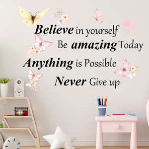 Pegatina de <span class=keywords><strong>pared</strong></span> de mariposa de dibujos animados para habitación de niños autoadhesiva inspiradora frase en inglés papel tapiz educación temprana decorativa - Product Image 4