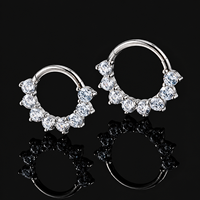 Anneau de piercing articulé en titane ASTM F136 plaqué or avec incrustation de zircon cubique pour cartilage, septum, nez, tragus, hélix, daith