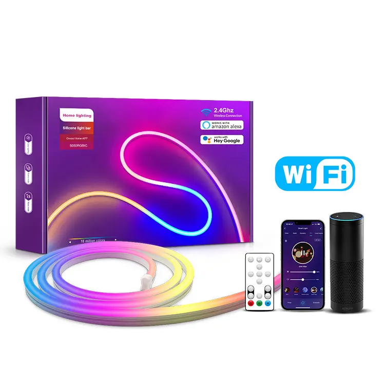 Bande Flexible fluo en Silicone, 3m, IP65, 24V, synchronisation de la musique, commande vocale, rvb, Tuya, Wifi intelligent, bande LED, néons