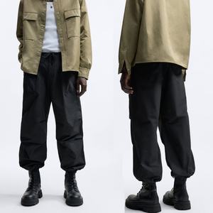 Pantalons parachute pour hommes à cordon de serrage, plissés aux genoux, personnalisés et de créateur, vente en gros - Product Image 1