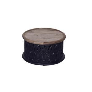 Rustic <b>Round</b> <b>Coffee</b> <b>Table</b> S/2 With <b>Wood</b> Top And Black Base Storage Design For Living Room Furniture - Product Image 6