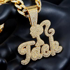 Colgante Personalizado de Letras <span class=keywords><strong>Mayúsculas</strong></span> y <span class=keywords><strong>Minúsculas</strong></span> con Botones, Joyería Hip Hop Creativa con Doble Circonita y Cadena de Cuerda - Product Image 4