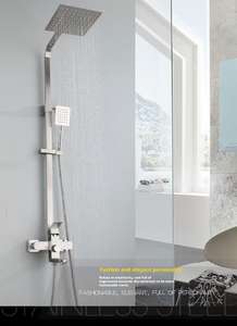 Ensemble de robinets de douche de bain carrés de luxe en acier inoxydable brossé SUS 304 noyau de vanne en céramique robinet mitigeur de pluie souple pour salle de bain - Product Image 2