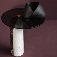 Table basse de salon de luxe de haute qualité, table basse en verre gris, meubles en marbre naturel, ensemble de tables basses rondes