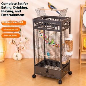 Peony feng büyük Metal kuş kafesi şakayık ve Budskin papağan manzara nakış düğmesi kapatma tipi çin Villa kuş tarzı - Product Image 2