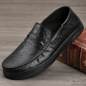 Mocassins en cuir véritable pour hommes AIBOIS, bout carré, semelle en caoutchouc antidérapante, respirants, chaussures de bureau et de ville - Product Image 2
