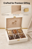 Boîte Cadeau de Luxe en Cuir PU avec Logo Personnalisé, 6 Compartiments, pour Noix, Dattes, Fruits Secs, Emballage Arabe Ramadan Aïd, OEM