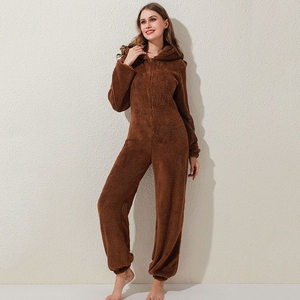 بدلة نوم نسائية قطعة واحدة بغطاء للرأس، ملابس نوم شتوية من الفلانيل المرجاني بطباعة حيوانات، دافئة وطويلة للارتداء في المنزل - Product Image 6