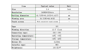 Màn hình TFT 2.4 inch 240*320 H24C129-00W màn hình nhỏ cảm ứng điện trở - Product Image 6