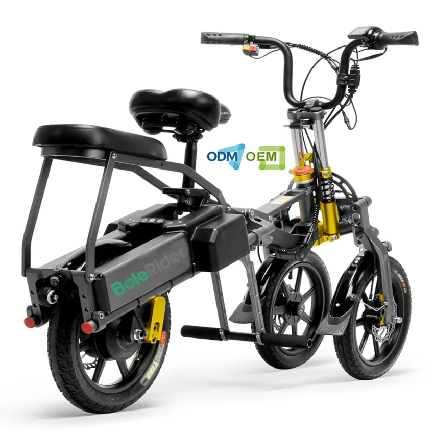 Yeni tasarım katlanır 14 inç çift pil ebike 500w yetişkin üç tekerlekli elektrikli üç tekerlekli bisiklet