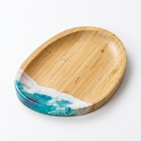 Planche à découper en bambou en forme de cœur, écologique et durable, motif vague océanique imprimé, pour la vente en gros, également utilisable comme plateau à bijoux et organisateur de bureau pour la maison