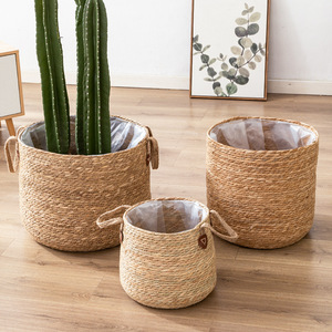 Maceta de mimbre sencilla transfronteriza, <span class=keywords><strong>cesta</strong></span> de flores de paja tejida, adornos de pie <span class=keywords><strong>para</strong></span> cestas de almacenamiento de plantas verdes, <span class=keywords><strong>cesta</strong></span> - Product Image 1