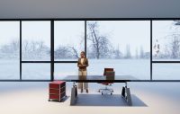 Bureau de direction moderne ATWOKA, bureau de direction réglable en hauteur avec pieds en métal en forme de A
