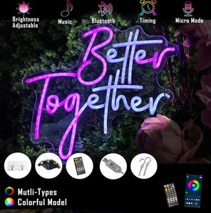 Letras Flexibles LED de Neón Personalizadas con la Frase 'Better <span class=keywords><strong>Together</strong></span>' para Bodas, Fiestas, Decoración de Tiendas y Oficinas, con Enchufe de Transformadores - Product Image 1