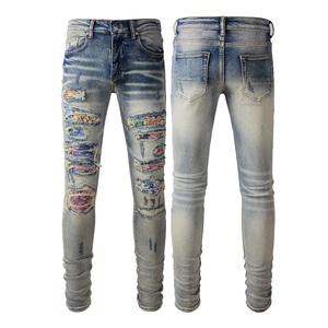 <span class=keywords><strong>Jeans</strong></span> Vintage Blu da <span class=keywords><strong>Uomo</strong></span> Slim Fit in Denim Distressed, Pantaloni Strappati e Distrutti, Stile Streetwear Hip Hop, Vendita all'Ingrosso - Product Image 4