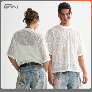 T-shirt à manches courtes ample pour homme, col rond côtelé, polyester/coton tricoté, uni, respirant, séchage rapide - Product Image 5