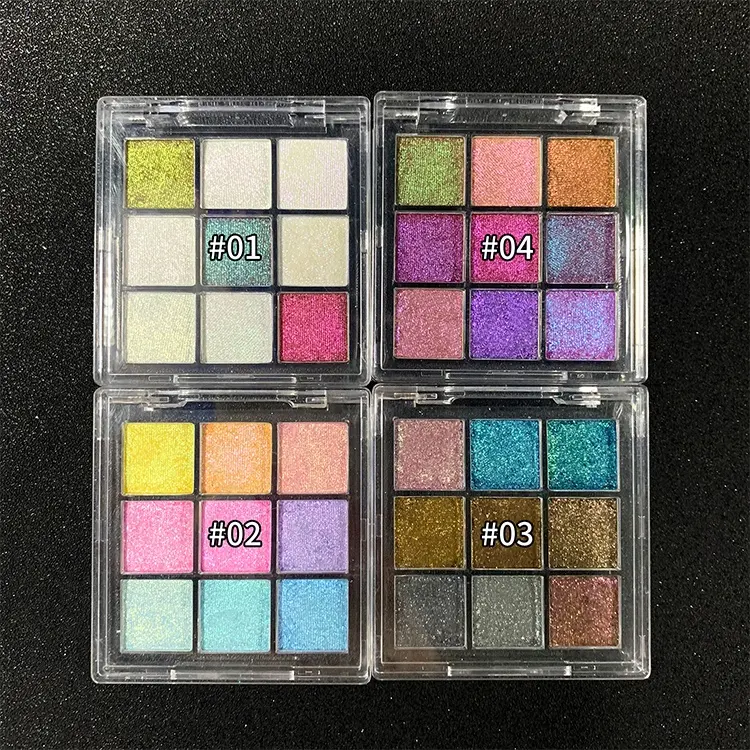 Palette d'ombres à paupières émaillées de beauté de cosmétiques de marque privée fard à paupières 9 trous à haute pigmentation