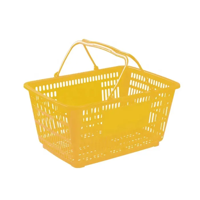 バスケットプラスチックスーパーマーケットショッピングバスケットハンドル付きスーパーマーケットショッピングバスケットカスタマイズされたロゴの色