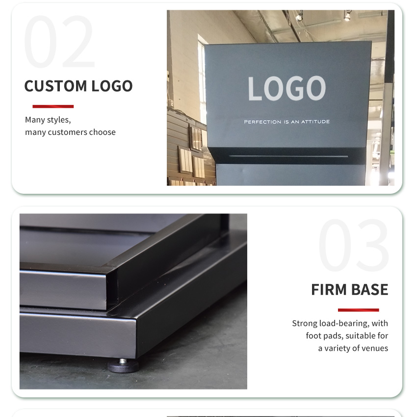 Factory Custom Logo Showroom Floor Quartz Display Stand Metal Sample Tower Shelf Marble Mosaic Tile Standing Stone Display Rack
