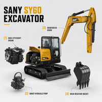 Meilleur prix pour une excavatrice Sany SY60C d'occasion de 6 tonnes, excellente performance, excavatrice sur chenilles avec livraison rapide, machine d'excavation Sany