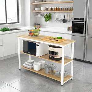 <span class=keywords><strong>Meuble</strong></span> de cuisine moderne standard avec rangement, étagère de boulanger en bois, support pour <span class=keywords><strong>four</strong></span> à <span class=keywords><strong>micro</strong></span>-ondes, structure métallique, bois de manguier, 2 tiroirs, 2 étagères - Product Image 4
