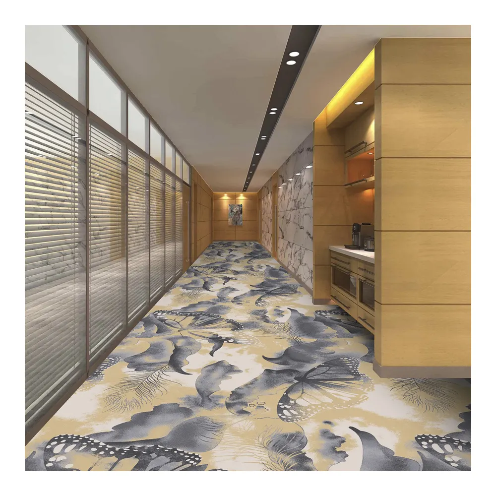 cut pile wall to wall custom Polyester printed carpet for corridor High End hotel carpet rolls in stock