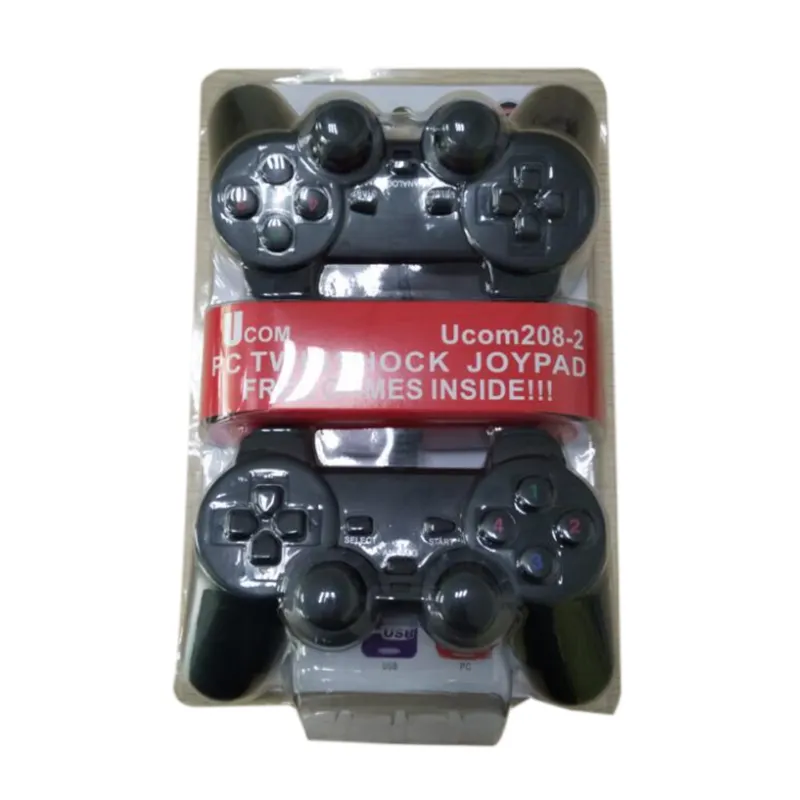 Console de videogame com fio para ps2, plugue preto com fio e vibração dupla, controladores gêmeos para pc ps2
