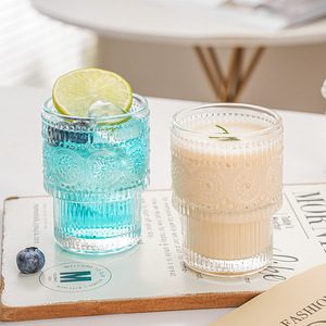 Vaso <span class=keywords><strong>de</strong></span> Vidrio Apilable Popular para Café, Estilo Highball, con Diseño <span class=keywords><strong>de</strong></span> Girasol, para Beber Jugo, con Relieve <span class=keywords><strong>de</strong></span> Flor <span class=keywords><strong>de</strong></span> la Suerte - Product Image 1