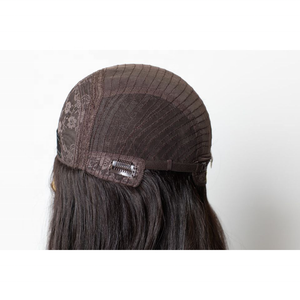 Peruca Judaica Kosher com Topo de Seda Cabelo Humano Longo 100% Virgem Europeu da Melhor Qualidade Castanho Escuro com Renda Suíça Transparente - Product Image 6