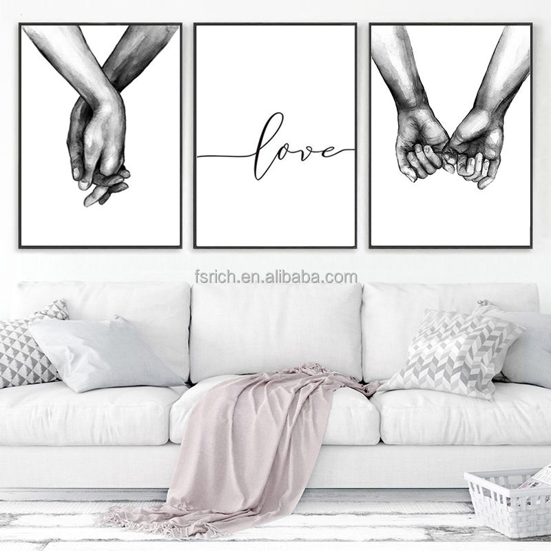 Black White Romantic Canvas Painting For Couples Room Decor Oem