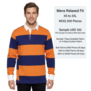 Polo de Manga Larga a Rayas para Hombre, 220 GSM, Hilo de Algodón Teñido, Corte Relajado, Logotipo Bordado Personalizado - Product Image 6