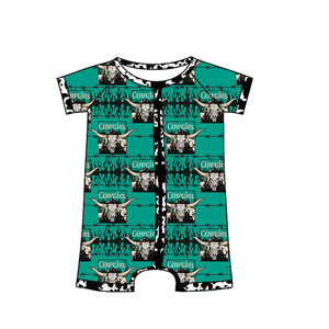 Pre-ordenar: Pelele de moda personalizado para bebés y niños pequeños, con estampado de vacas estilo <span class=keywords><strong>vaquero</strong></span> del oeste, de manga corta, elástico, con cremallera, tipo pijama corto. - Product Image 5