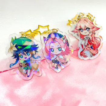 Custom Logo Acrylic Keychain Cartoon Pendant Photo Flash Transparent Charm Printing Personality Holographic Anime Key Chains